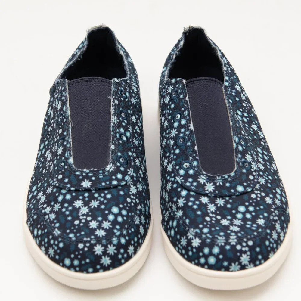 Spenco Santa Maria Sneake Canvas Floral Print Slip-On Shoes Navy Blue Size 7.5 - Picture 2 of 7